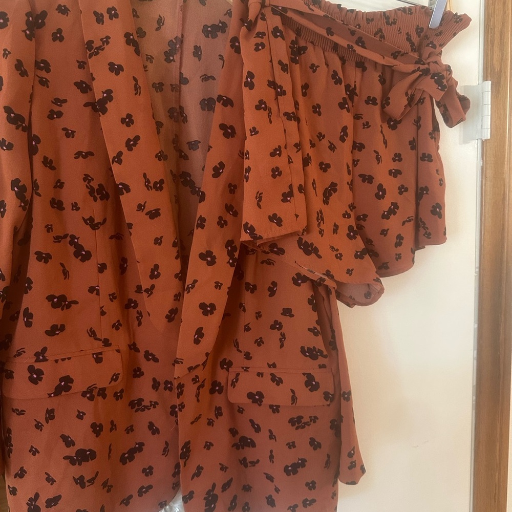 Leith terracotta and black floral blazer/short set